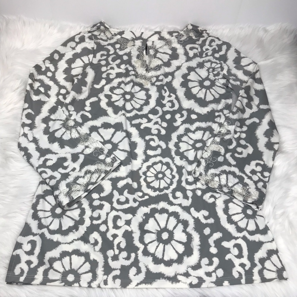 INC Beaded Bell Sleeved Abstract Floral Tunic L